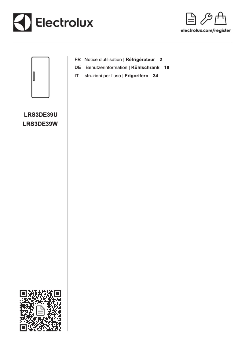 Page 1 de la notice Manuel utilisateur Electrolux LRS3DE39U
