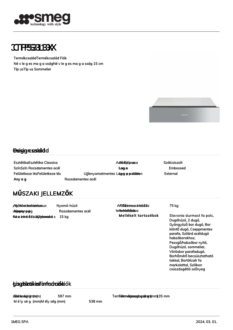 Page n°1 - Fiche technique Smeg CTPS313X