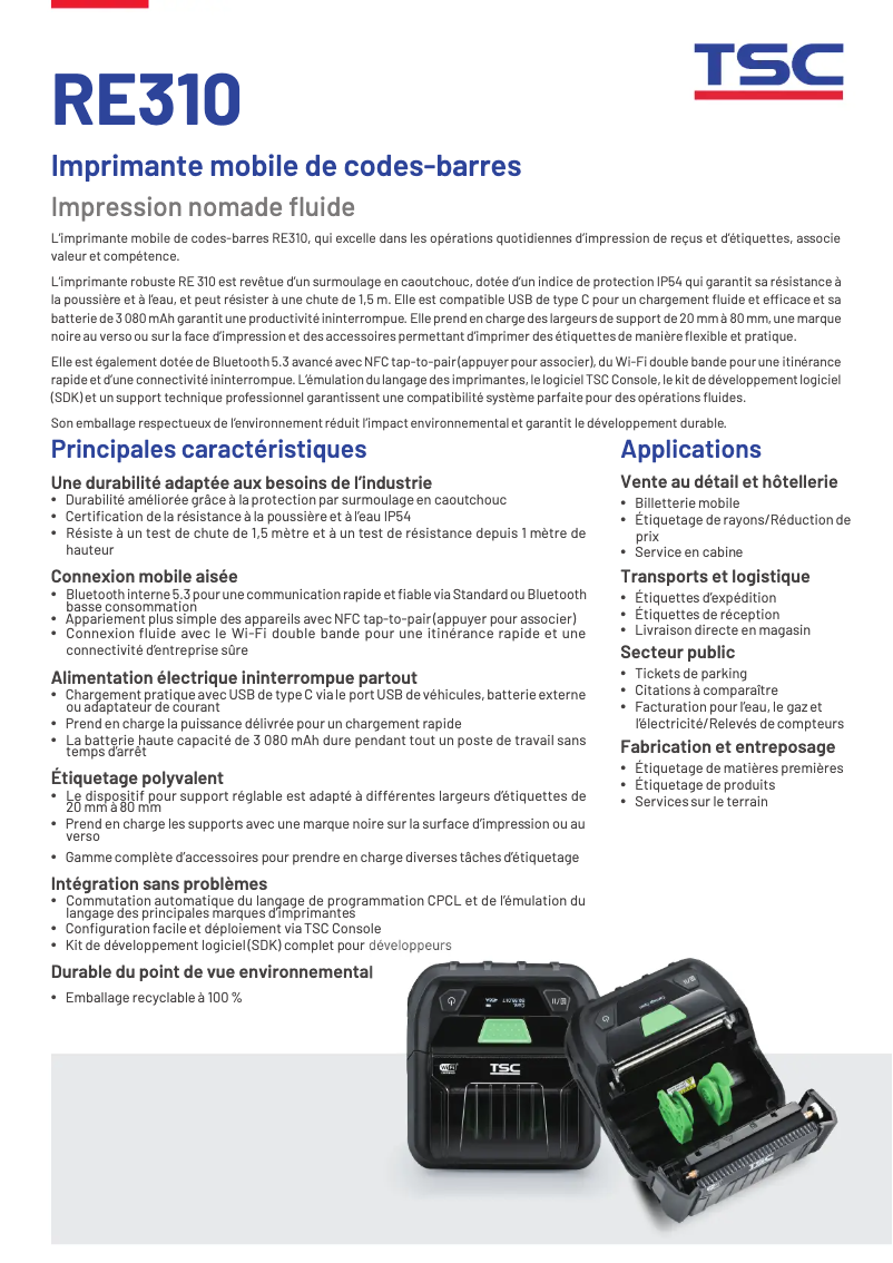 Image de la première page du manuel de l'appareil RE310