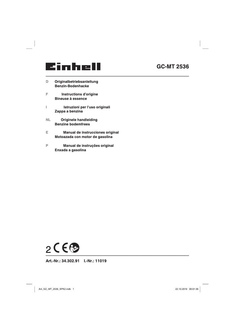 Page 1 de la notice Manuel utilisateur Einhell GC-MT 2536
