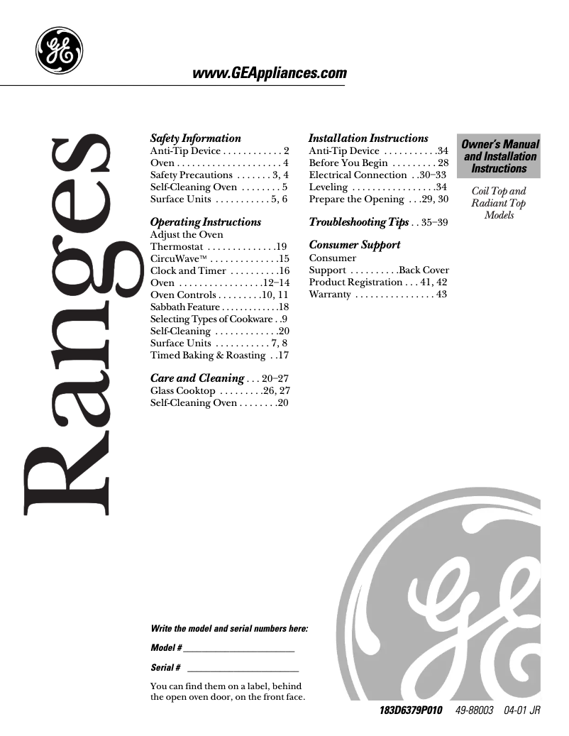 First page image of the manual for JBP62BDWH