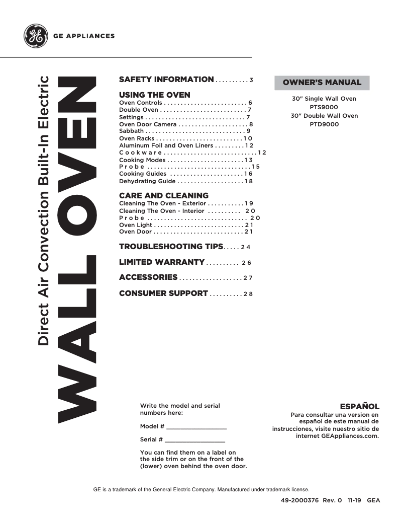 Página 1 del manual Manual de usuario GE PTD9000BNTS