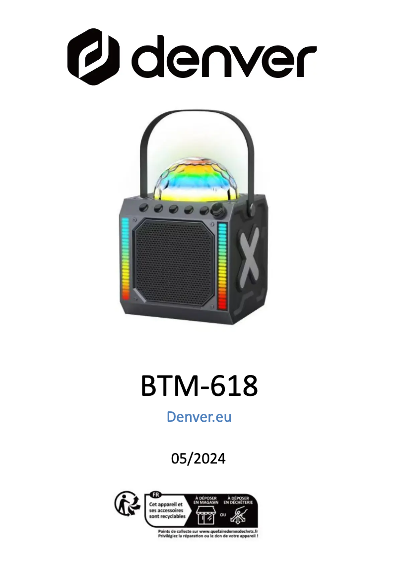 Page 1 de la notice Manuel utilisateur Denver BTM-618