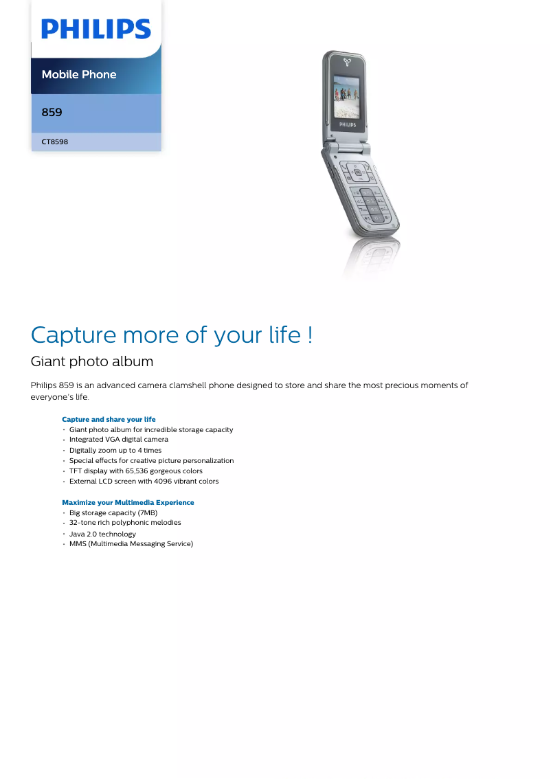 Page 1 of the manual Technical Sheet Philips Xenium CT9A9WSLV