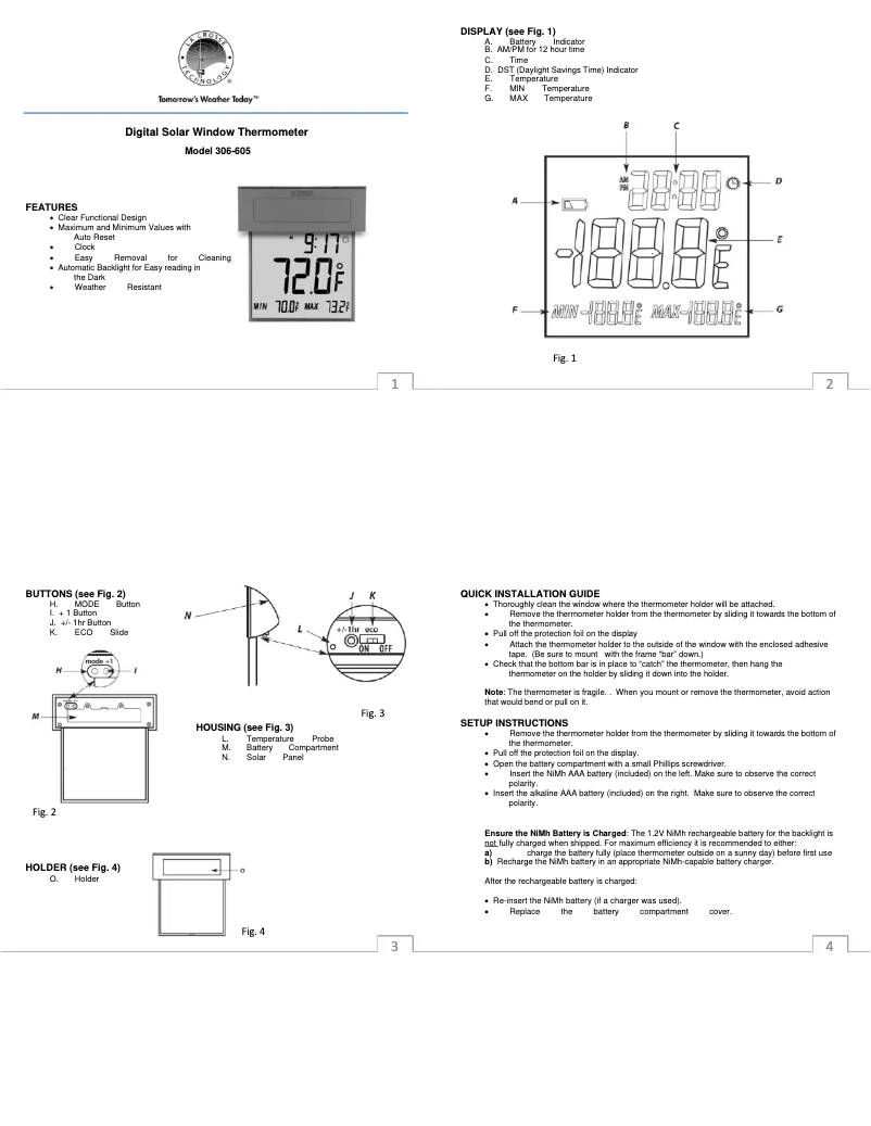 Page n°1 - Manuel utilisateur La Crosse Technology 306-605