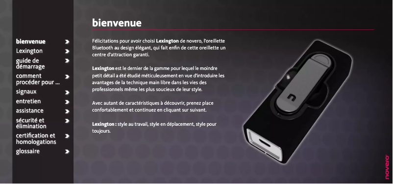 Page n°1 - Manuel utilisateur Novero Lexington