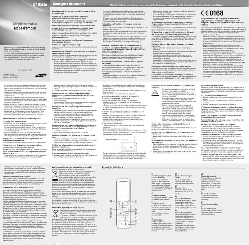 Page 1 de la notice Manuel utilisateur Samsung E2530