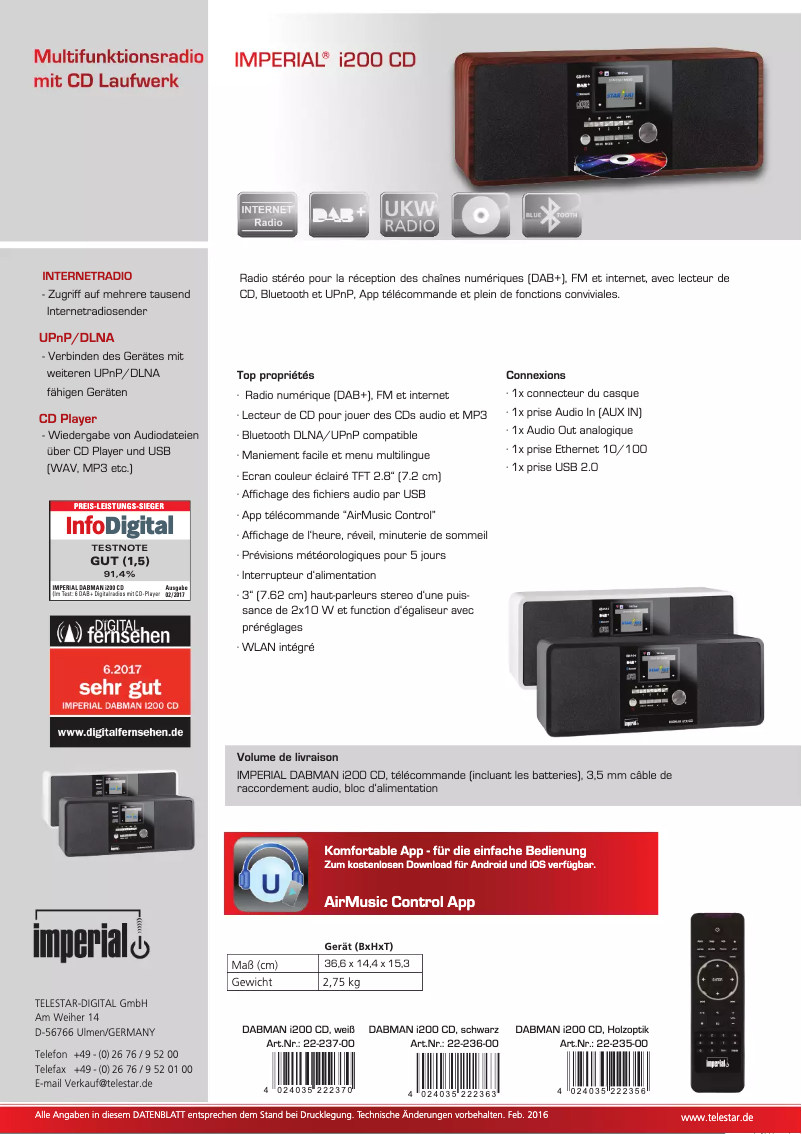 Página 1 del manual Ficha técnica Imperial Dabman i200 CD