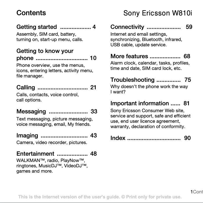 Imagen de la primera página del manual del dispositivo Ericsson W810i