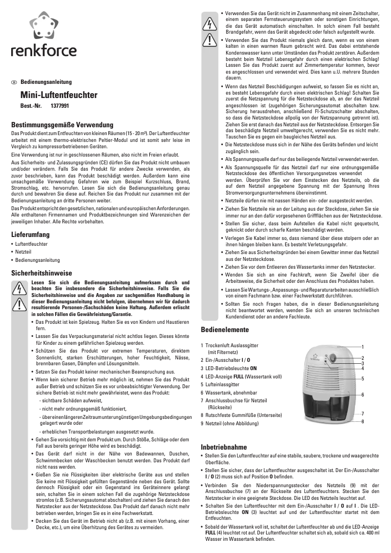 Page 1 de la notice Manuel utilisateur Renkforce HD-68W
