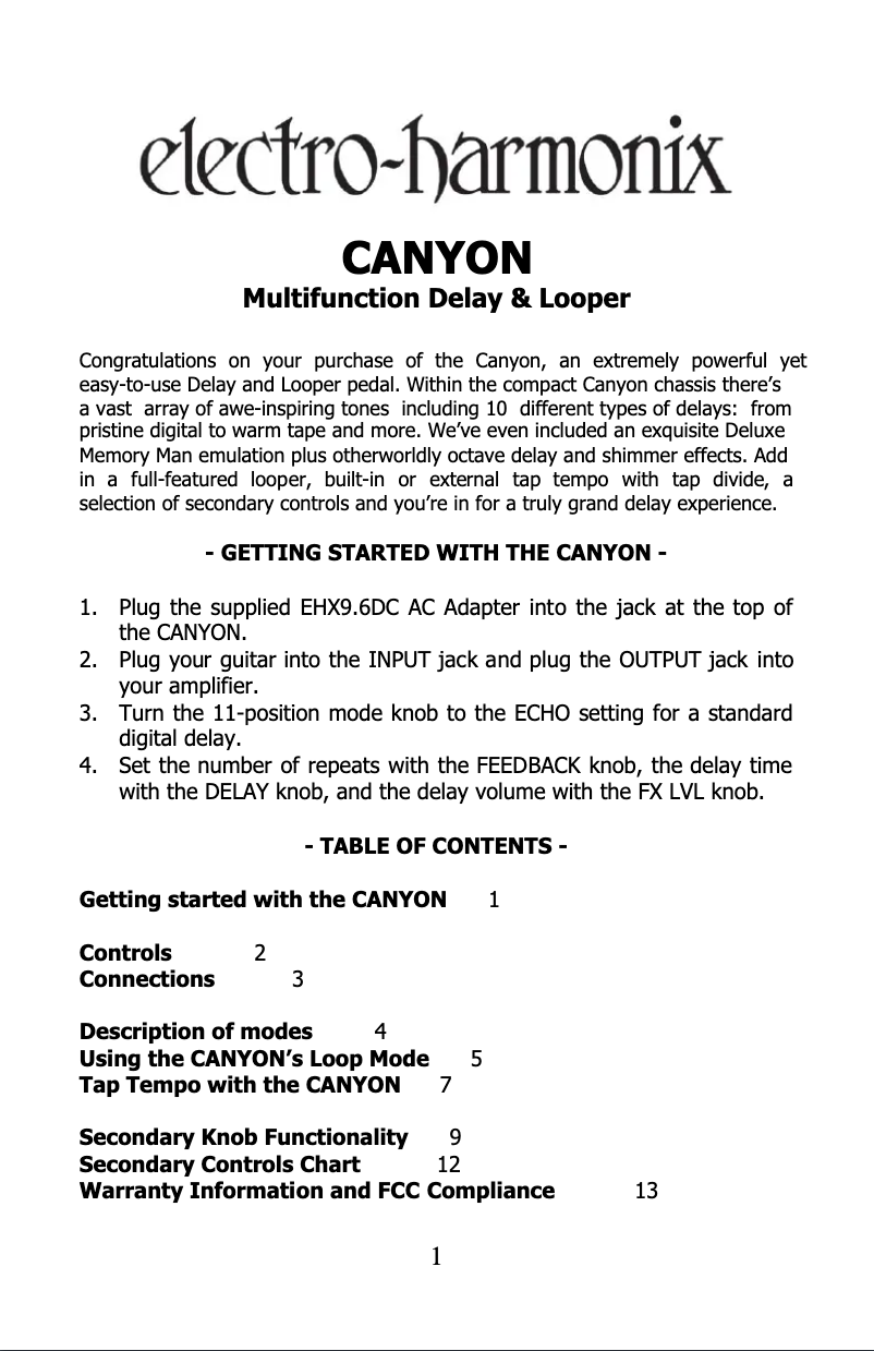 Image de la première page du manuel de l'appareil Canyon