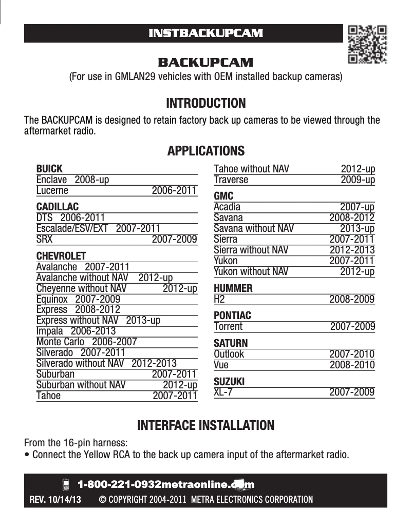 Page 1 of the manual User Manual Metra BACKUPCAM