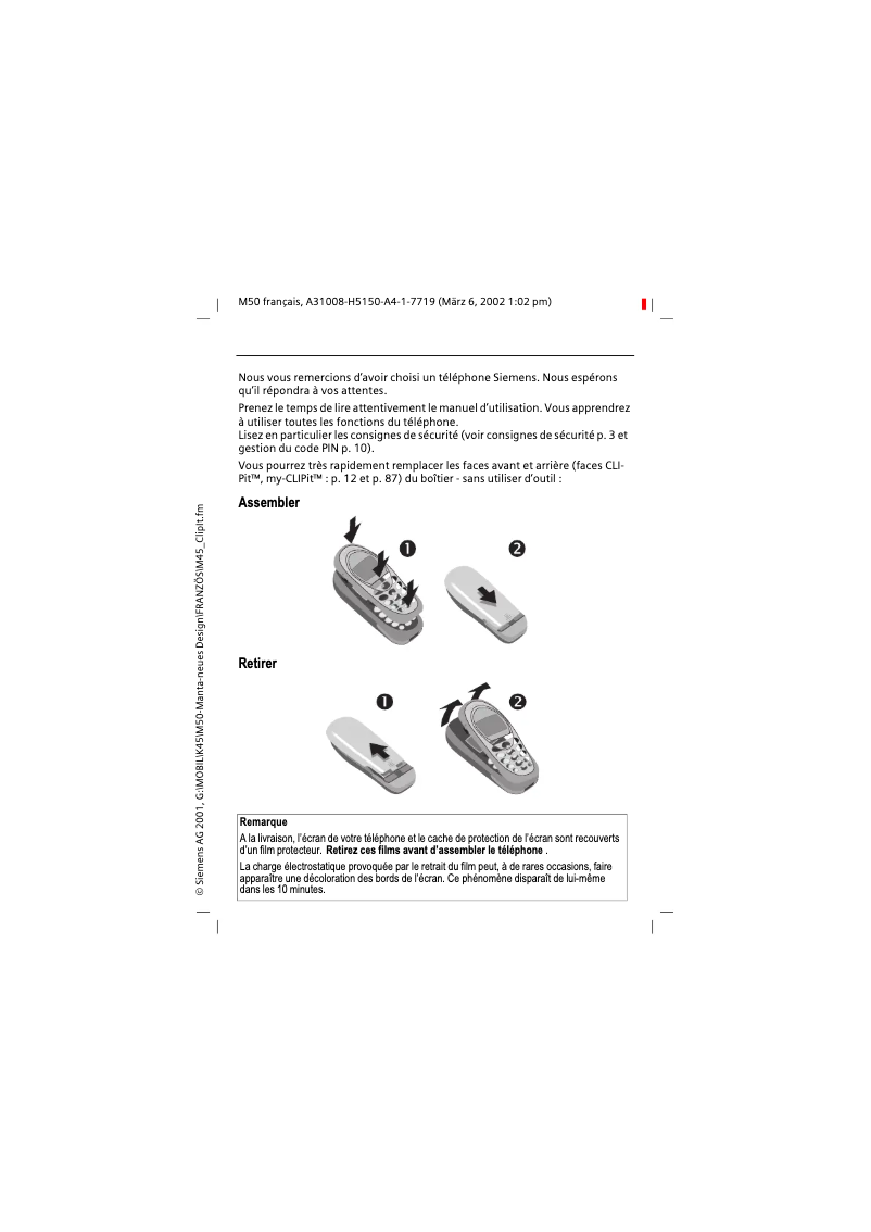 Page 1 de la notice Manuel utilisateur Siemens M50