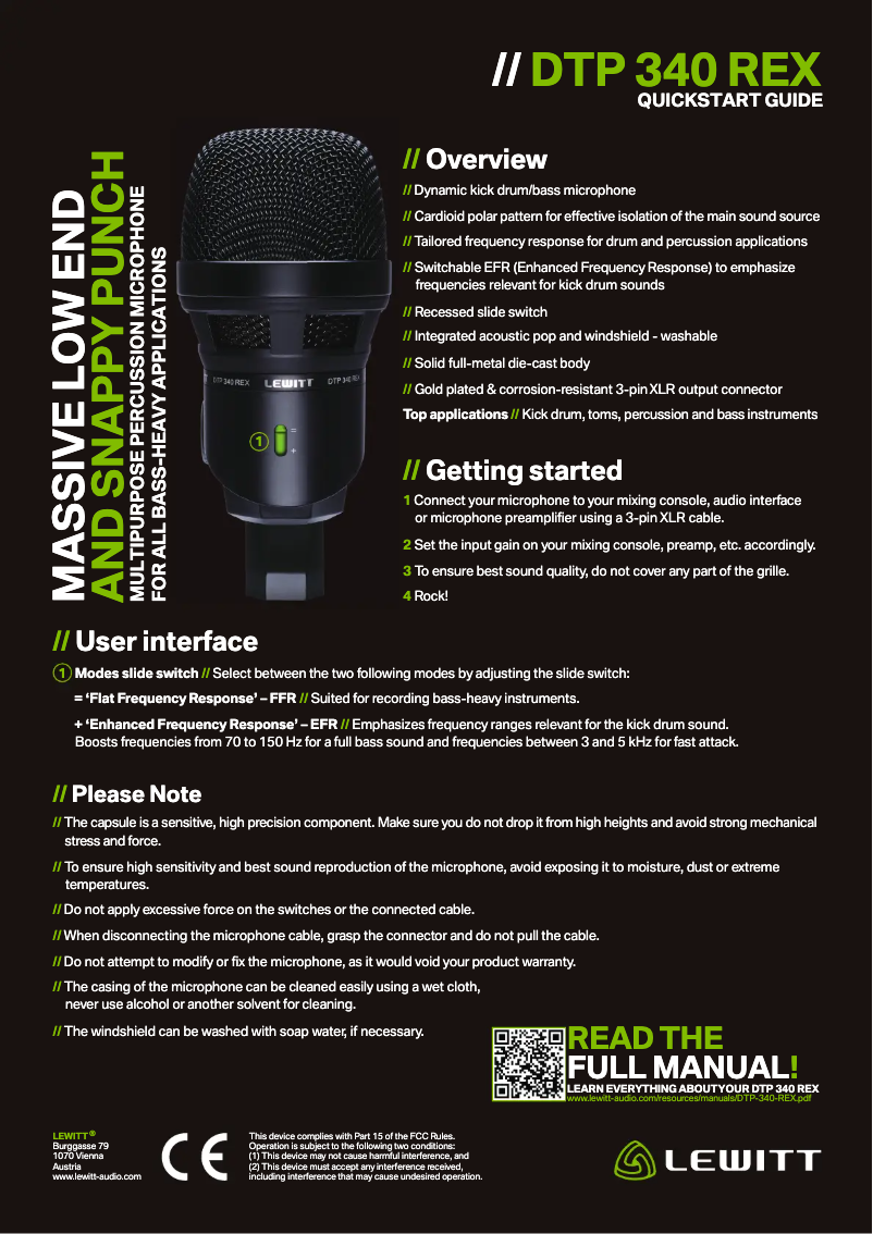 Page 1 de la notice Guide de démarrage rapide Lewitt DTP 340 REX