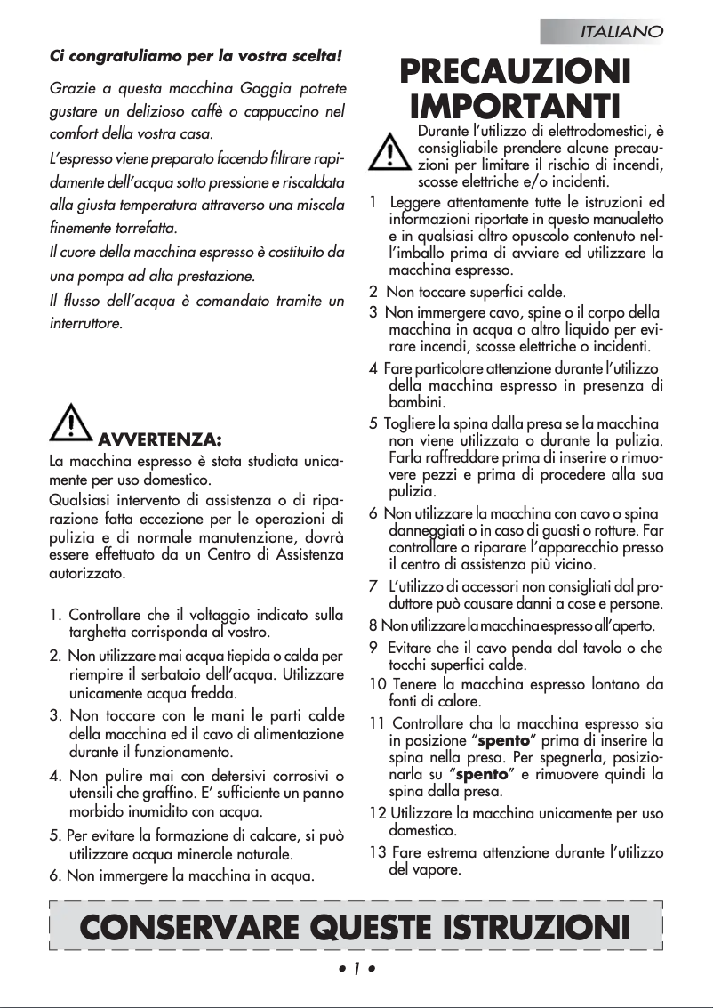 Image de la première page du manuel de l'appareil Saeco New Baby-06 ER 255