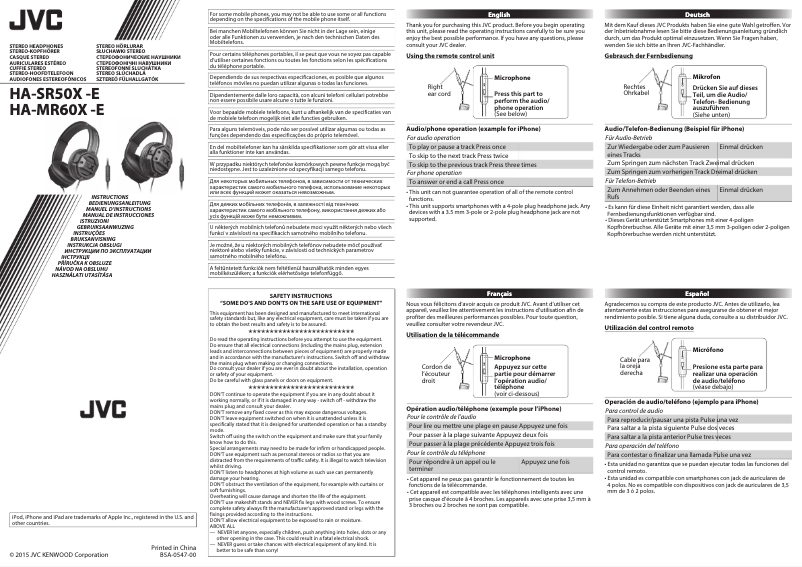 Page 1 de la notice Manuel utilisateur JVC HA-SR50X-E