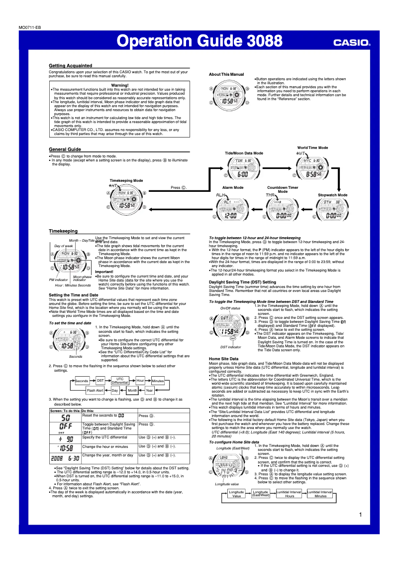 Page n°1 - Manuel utilisateur Casio 3088