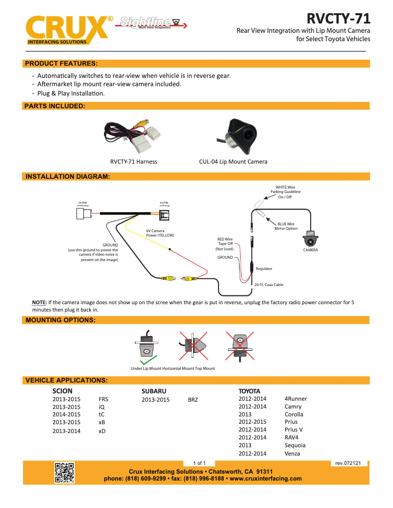 Page 1 de la notice Manuel utilisateur CRUX RVCTY-71