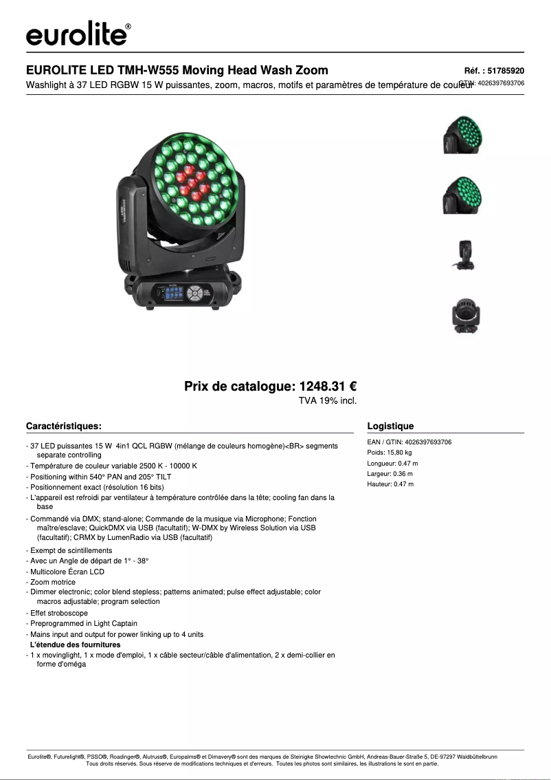 Page n°1 - Fiche technique Eurolite LED TMH-W555