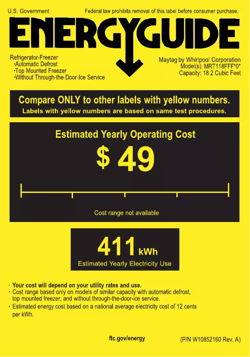 Page 1 de la notice Label énergétique Maytag MRT118FFFM