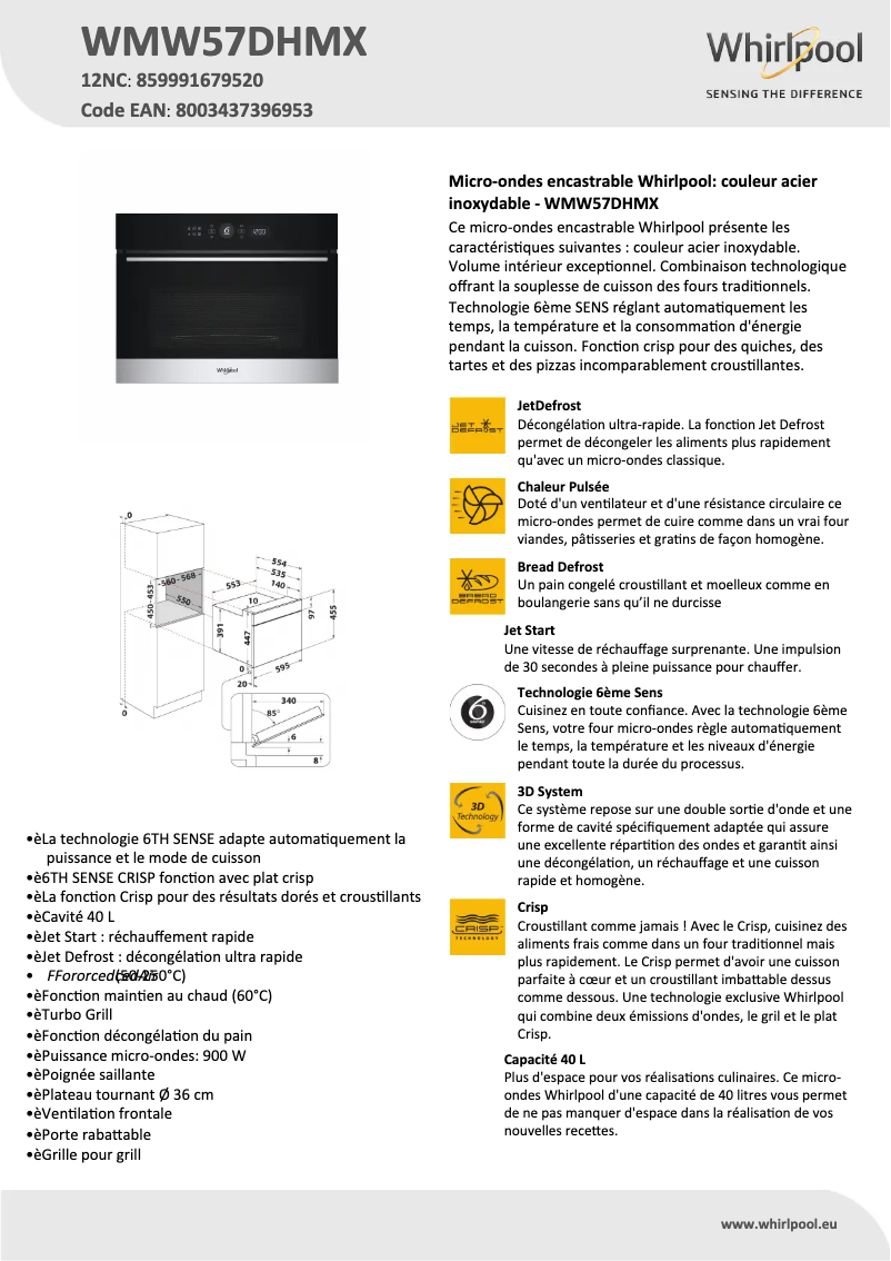 Página 1 del manual Ficha técnica Whirlpool WMW57DHMX