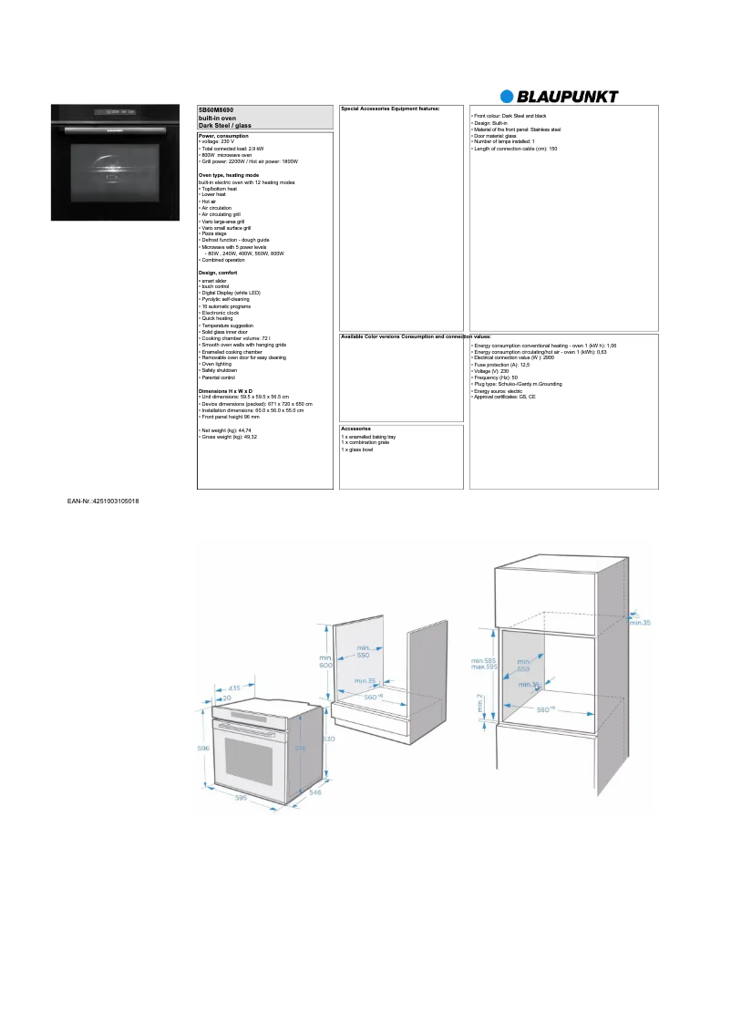Page 1 de la notice Fiche technique Blaupunkt 5B60M8690
