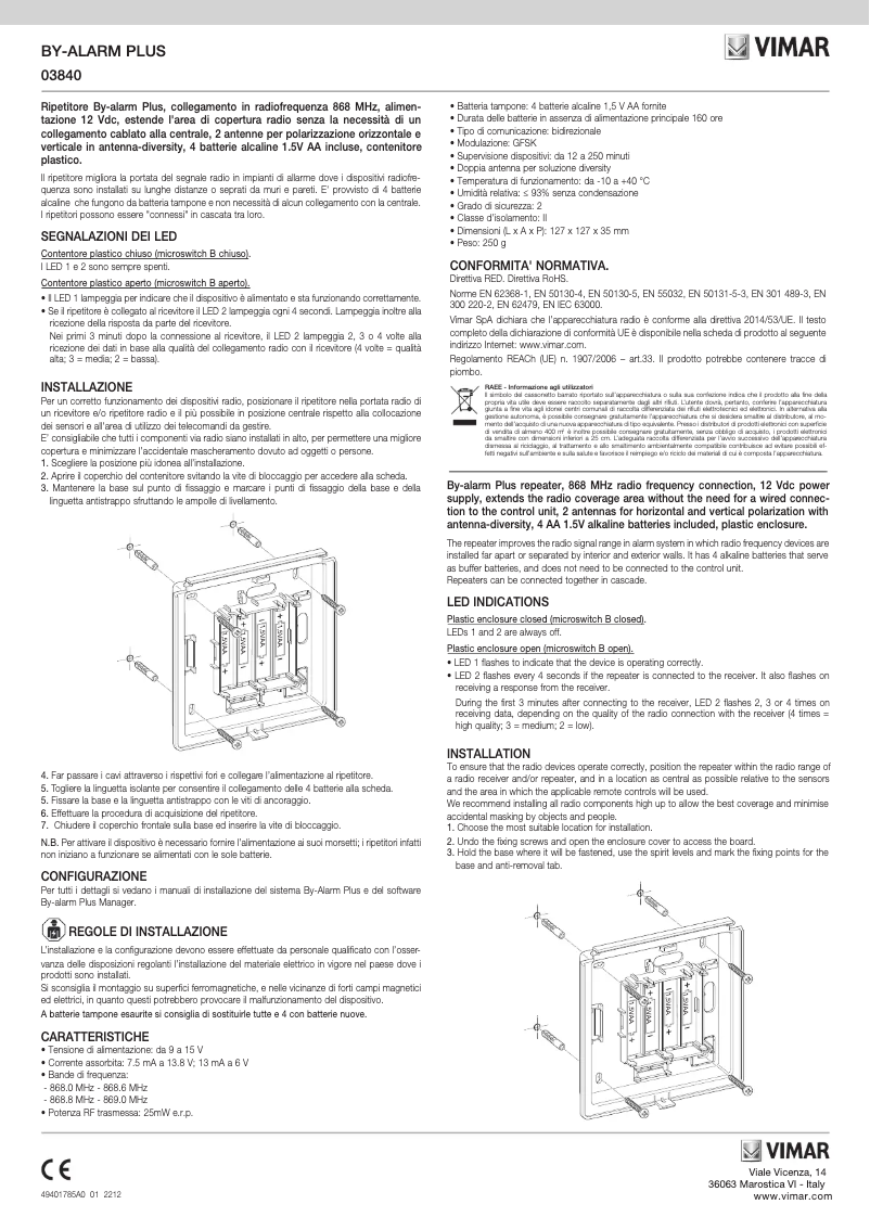 Page n°1 - Instructions / montage Vimar 03840
