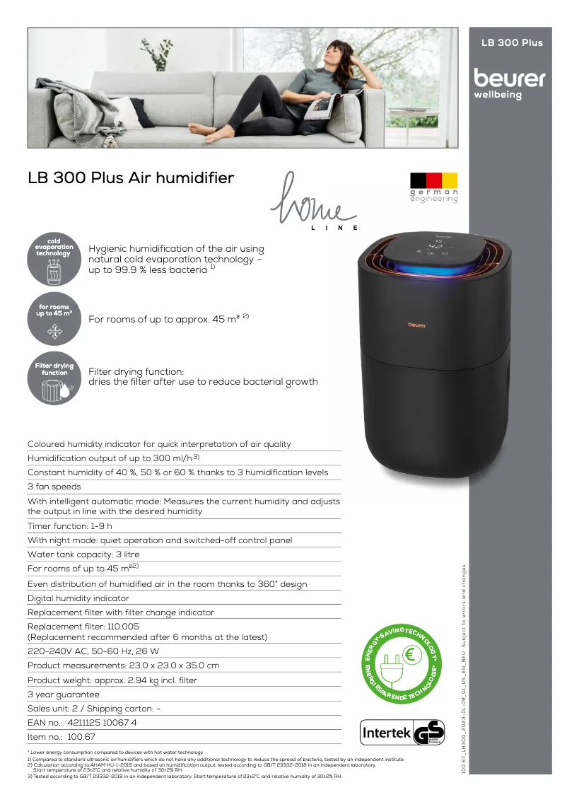 Página 1 del manual Ficha técnica Beurer LB 300 Plus