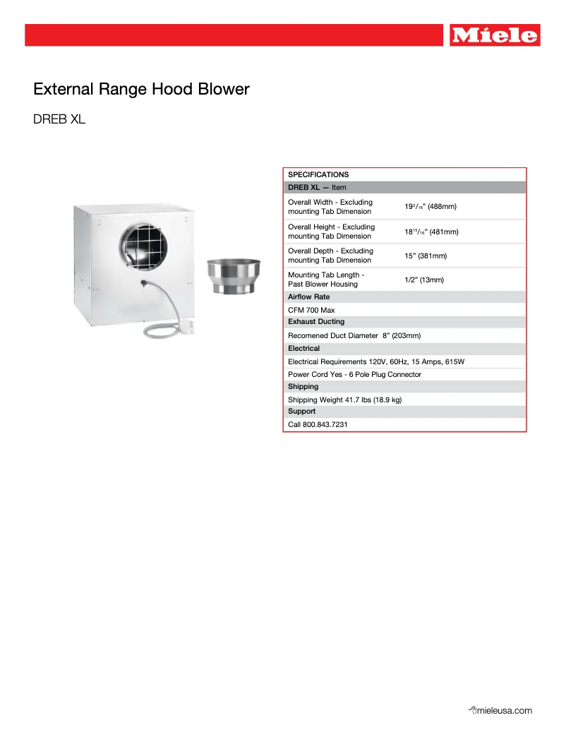 Page 1 de la notice Fiche technique Miele DAR 1120