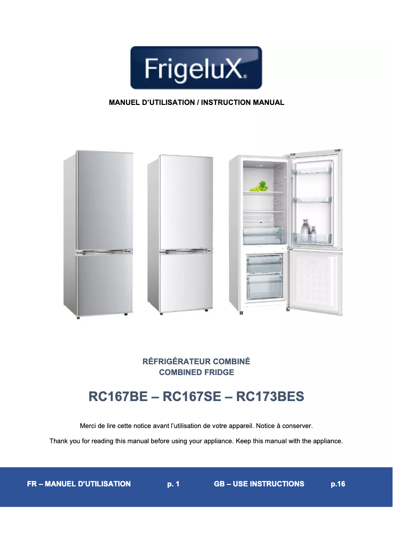 Image de la première page du manuel de l'appareil RC167BE