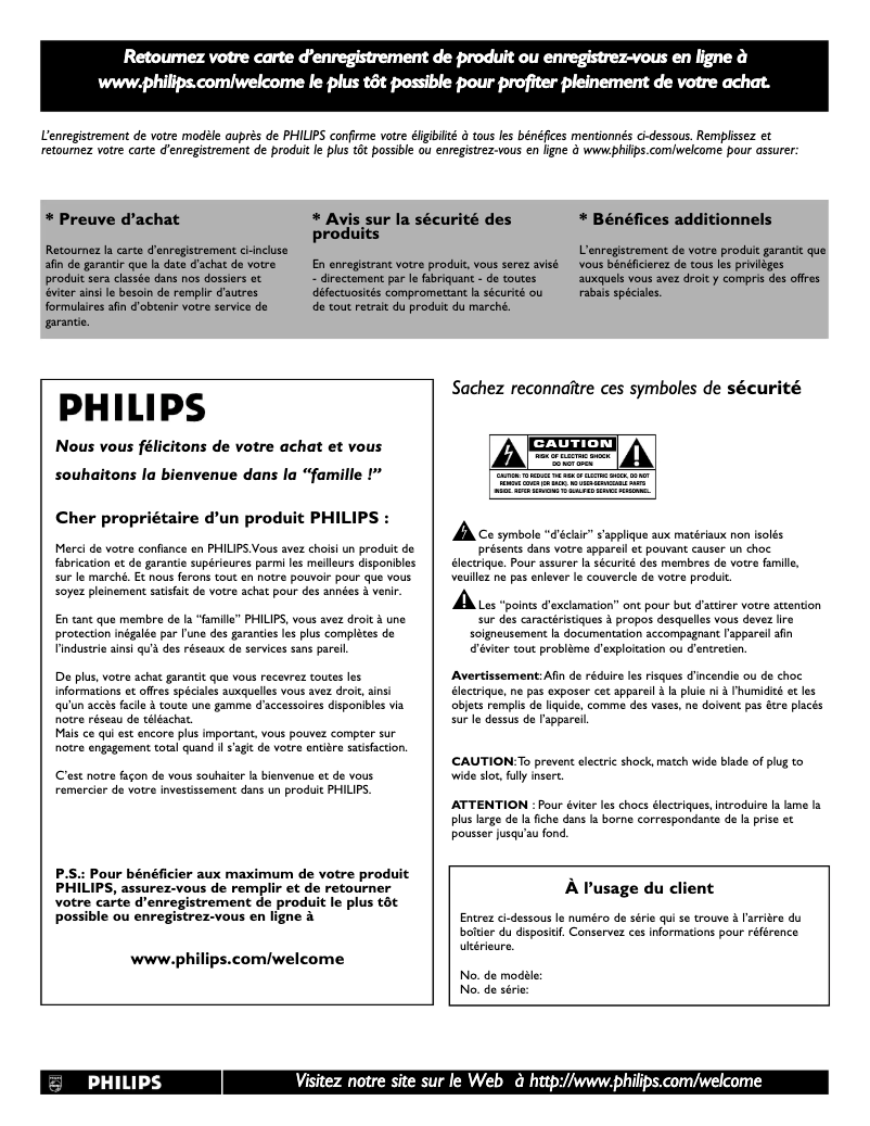 Page 1 de la notice Manuel utilisateur Philips 52PFL7422D