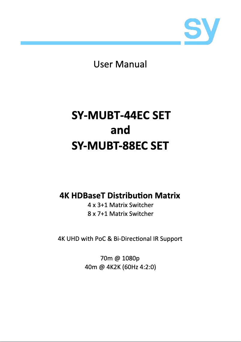 Page n°1 - Manuel utilisateur SY Electronics SY-MSUHD-88
