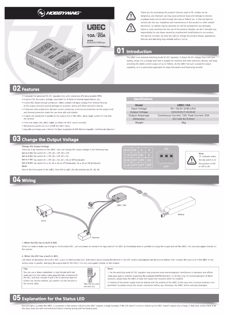 Image de la première page du manuel de l'appareil UBEC 10A