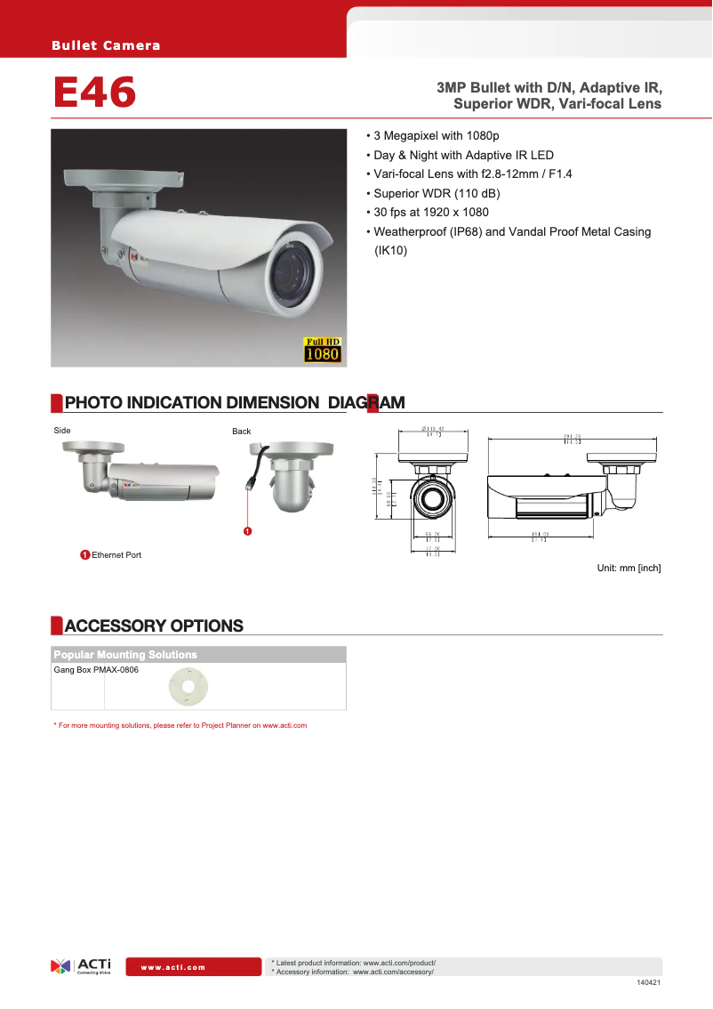 Page 1 de la notice Fiche technique ACTi E46