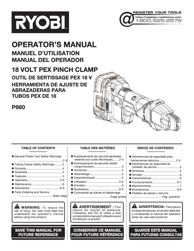Page n°1 - Manuel utilisateur RYOBI P660