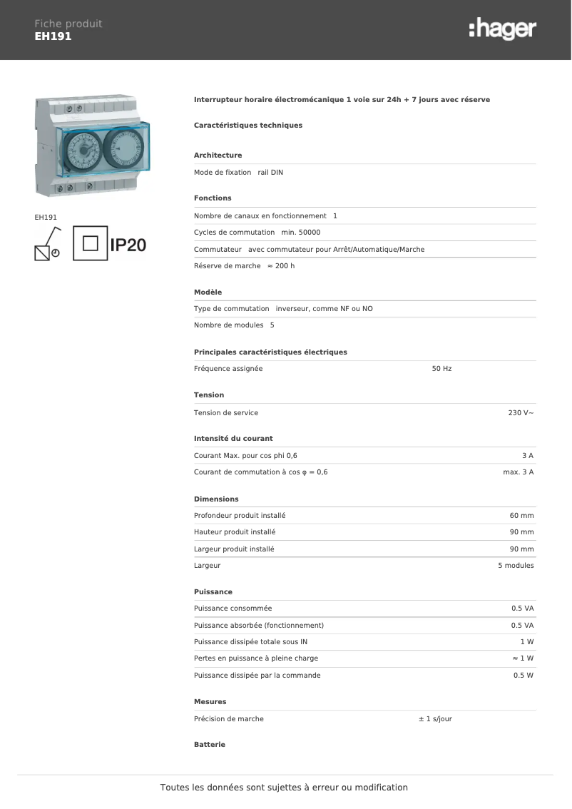 Image de la première page du manuel de l'appareil EH191