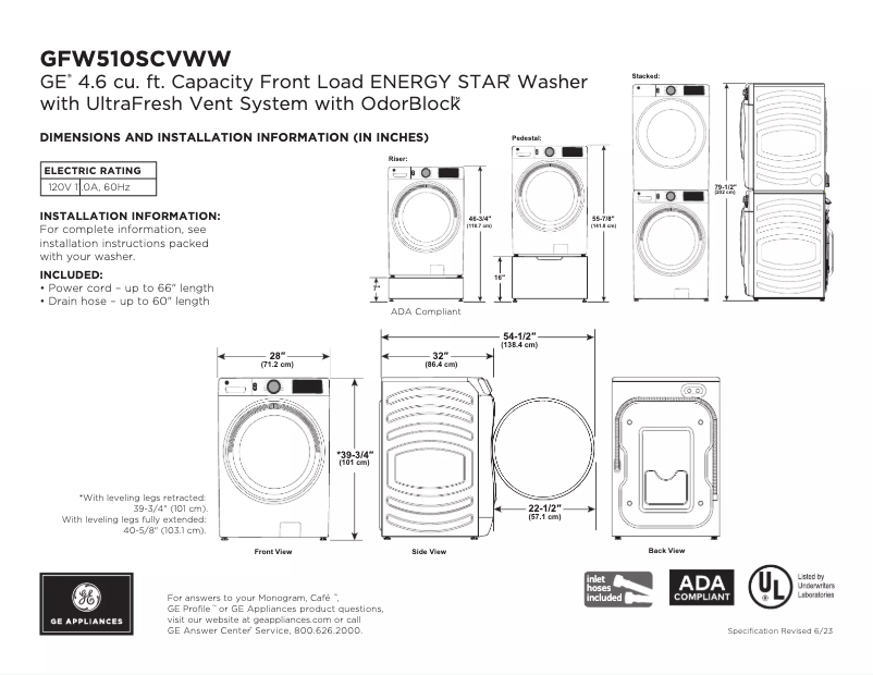 Page n°1 - Fiche technique GE GFW510SCVWW