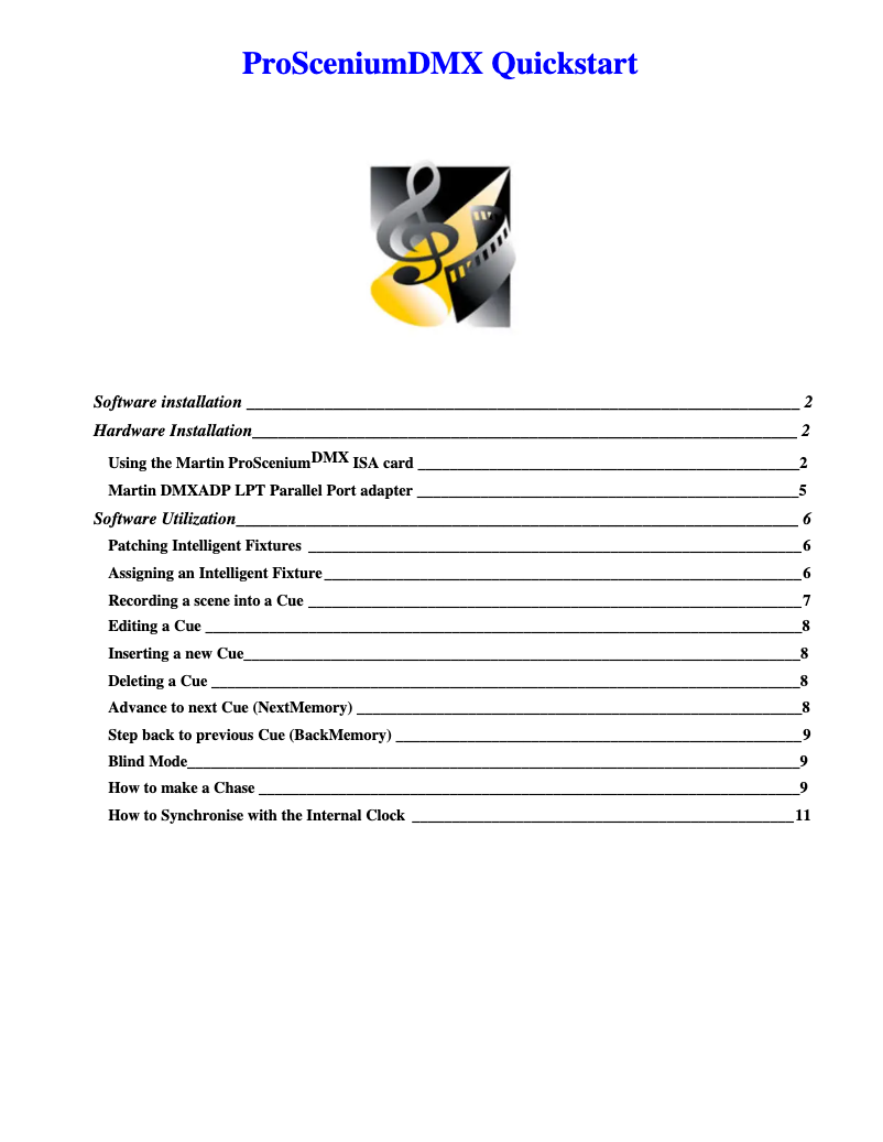 Page 1 de la notice Guide de démarrage rapide Martin ProScenium DMX