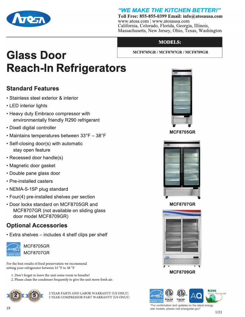 Página 1 del manual Ficha técnica Atosa Commercial MCF8707