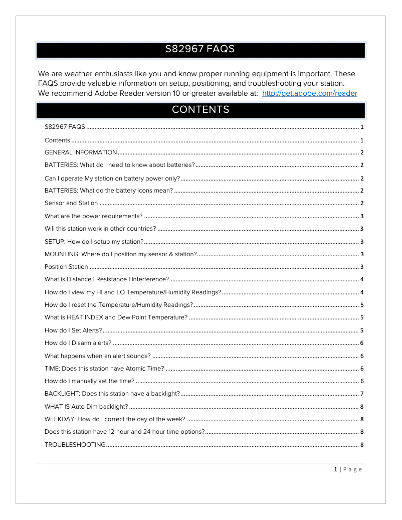 Page n°1 - FAQ La Crosse Technology S82967