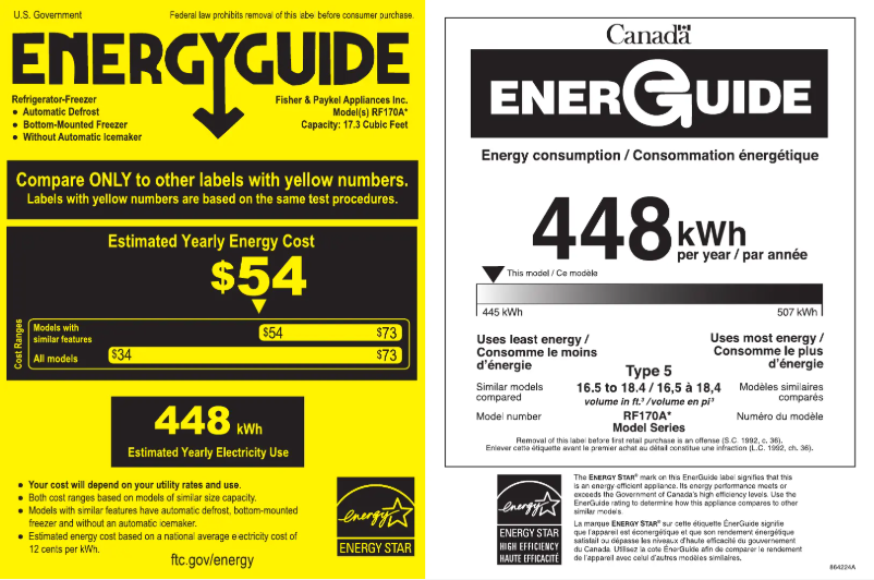 Página 1 del manual Etiqueta energética Fisher & Paykel RF170ADW5 N