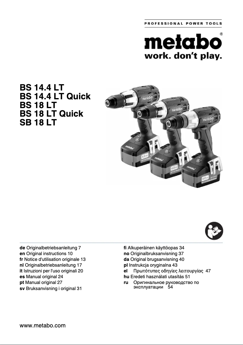 Page n°1 - Manuel utilisateur Metabo SB18LT 5.2
