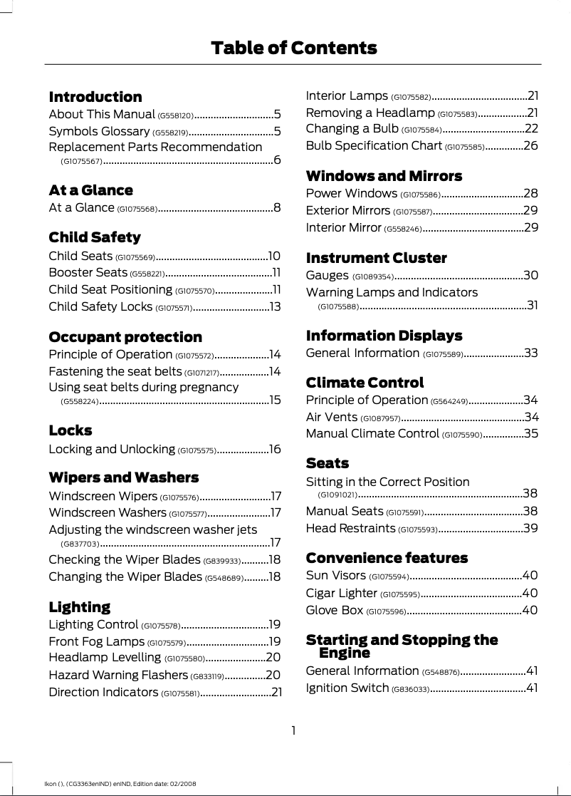 Page 1 de la notice Manuel utilisateur Ford Ikon (2010)