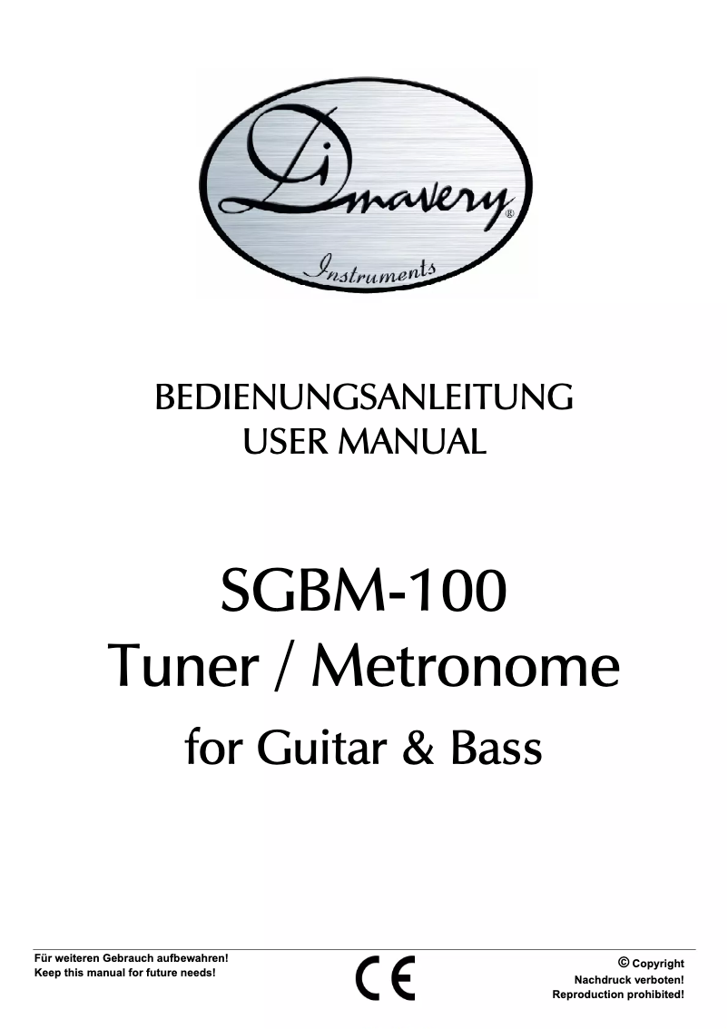 Page 1 de la notice Manuel utilisateur Dimavery SGBM-100