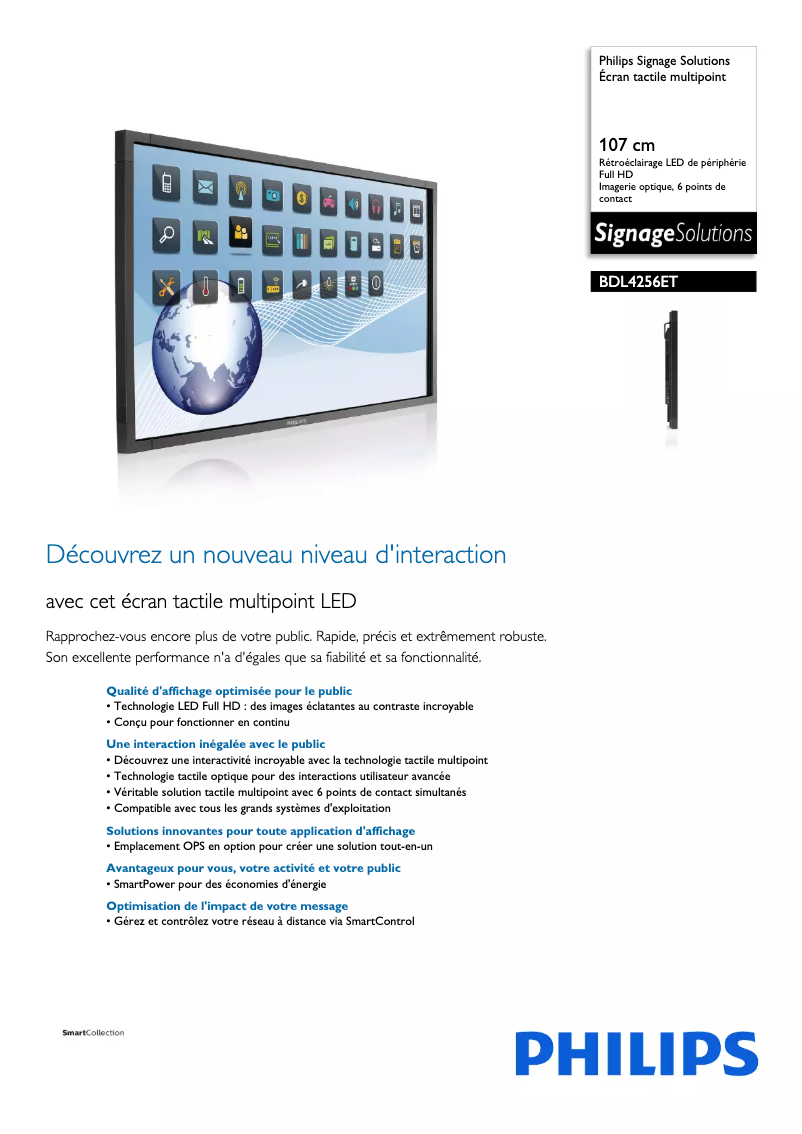 Page 1 de la notice Fiche technique Philips BDL4256ET