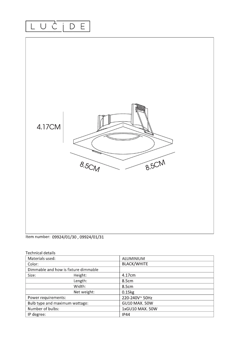 Page 1 of the manual User Manual Lucide Ziva GU10