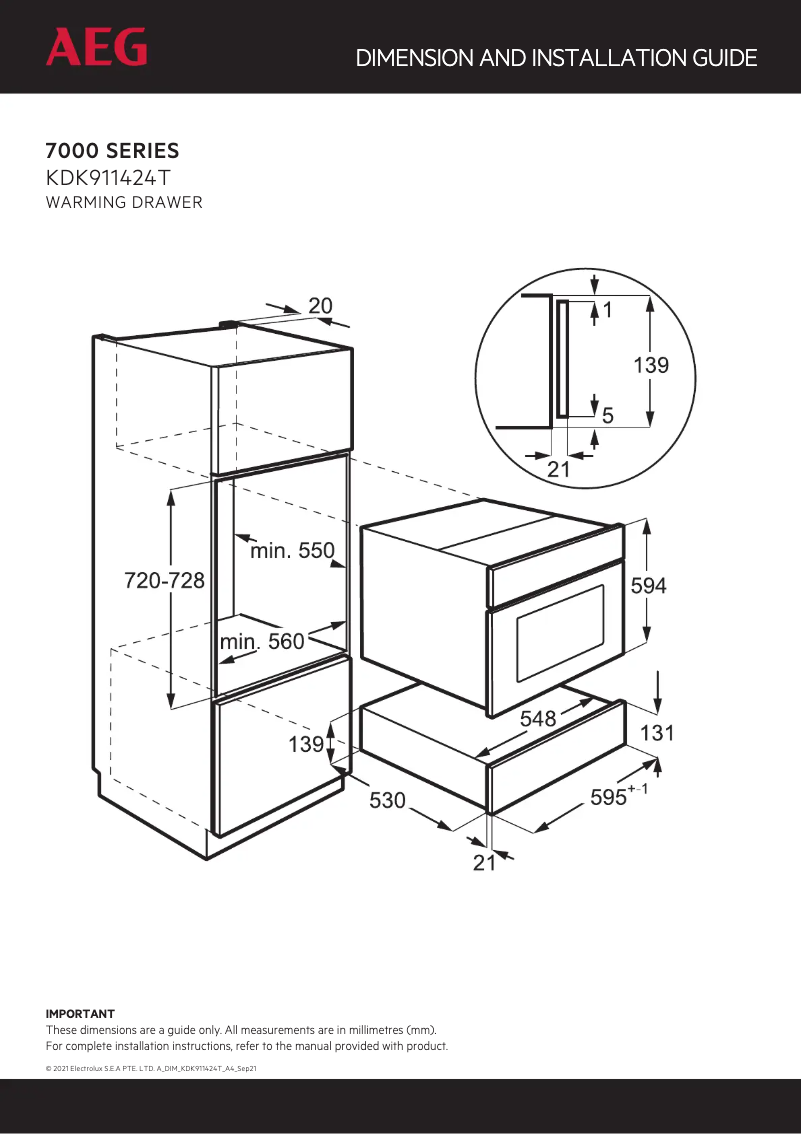 Page n°1 - Dessin technique AEG KDK911424T