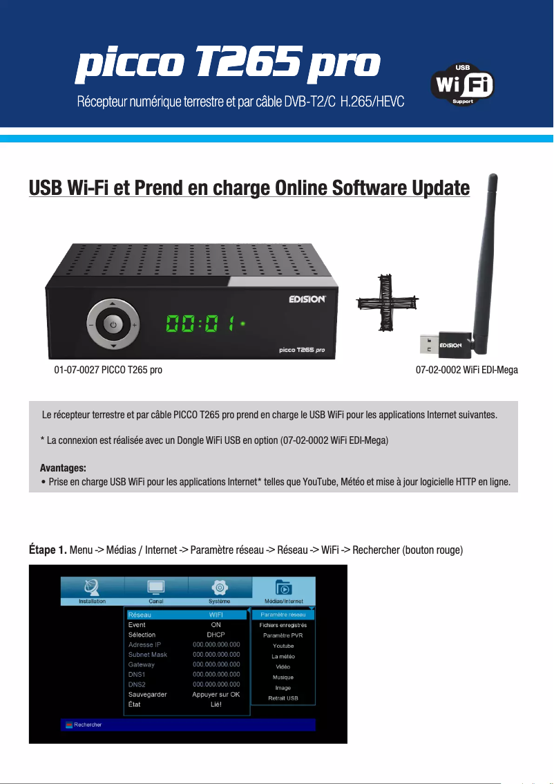 Page 1 de la notice Manuel utilisateur Edision Picco T265 pro