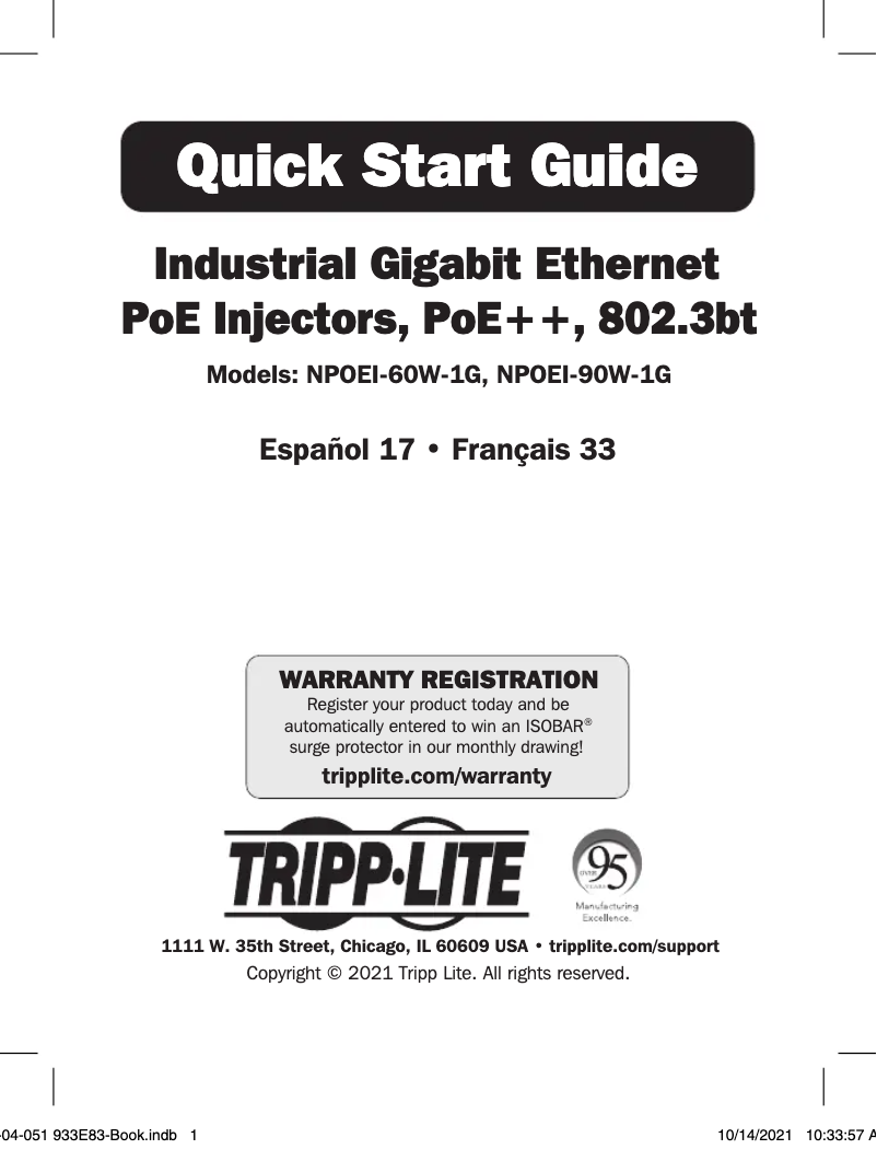 Page 1 de la notice Manuel utilisateur Tripp Lite NPOEI-90W-1G