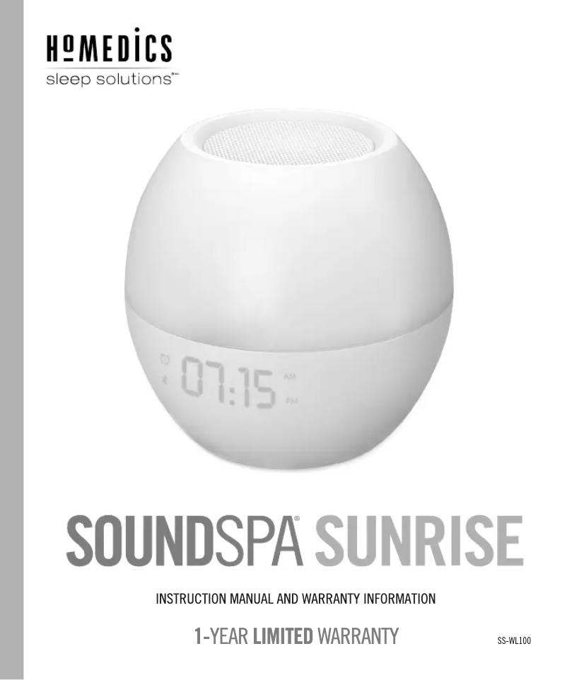 Image de la première page du manuel de l'appareil SoundSpa Sunrise SS-WL100